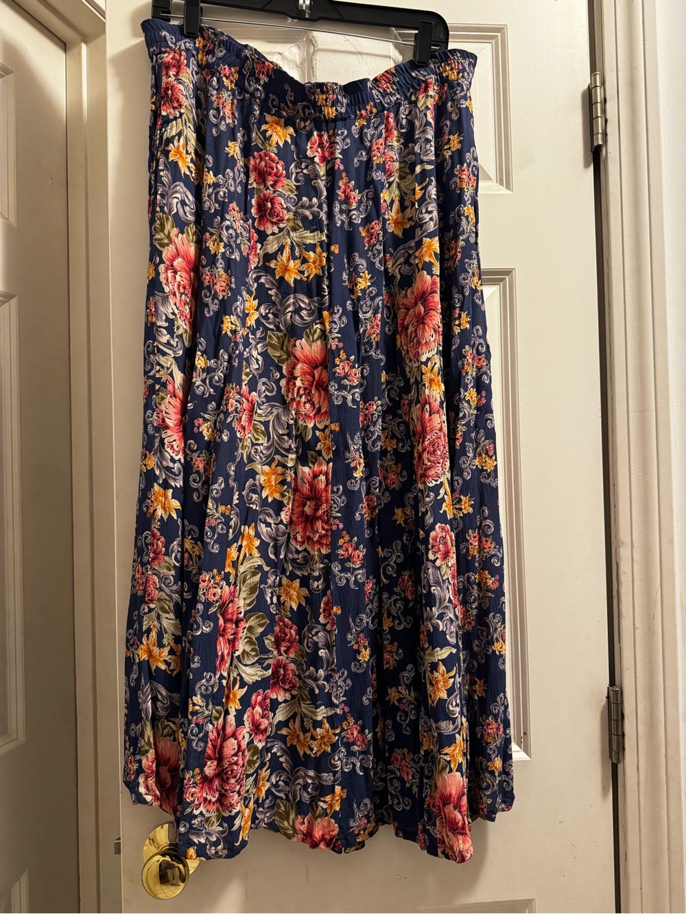 Aura Navy Floral Maxi Skirt with Elastic Waistband